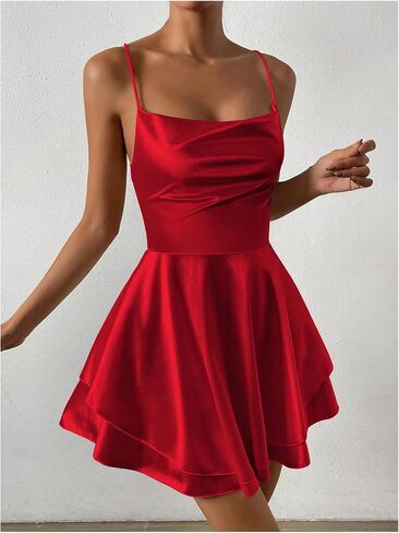 SHENHE Women's Open Back Layered Flowy Criss Cross Strappy Backless Sexy Party Mini Dress in Saudi Arabia