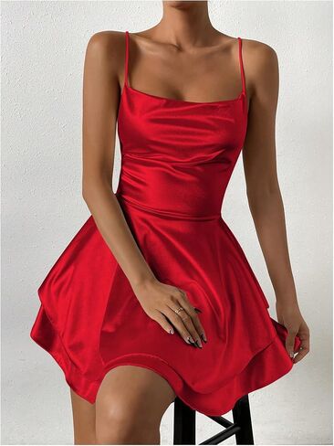 SHENHE Women's Open Back Layered Flowy Criss Cross Strappy Backless Sexy Party Mini Dress in Saudi Arabia