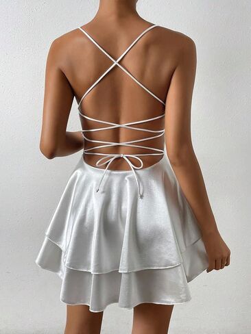 SHENHE Women's Open Back Layered Flowy Criss Cross Strappy Backless Sexy Party Mini Dress in Saudi Arabia