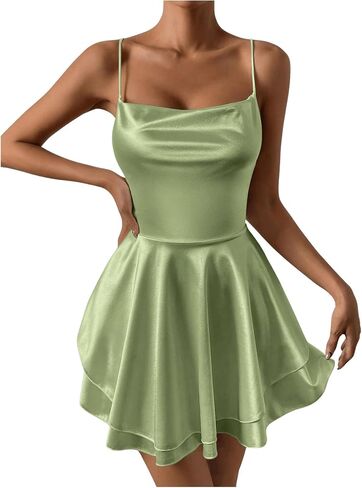 SHENHE Women's Open Back Layered Flowy Criss Cross Strappy Backless Sexy Party Mini Dress in Saudi Arabia