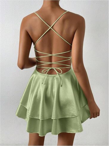 SHENHE Women's Open Back Layered Flowy Criss Cross Strappy Backless Sexy Party Mini Dress in Saudi Arabia