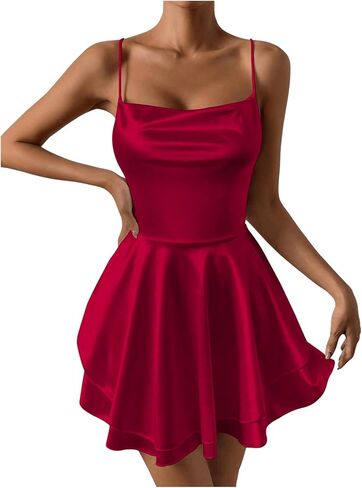 فستان SHENHE نسائي مفتوح الظهر ذو طبقات متقاطعة وأشرطة متقاطعة بدون ظهر مثير للحفلات الصغيرة in Kuwait