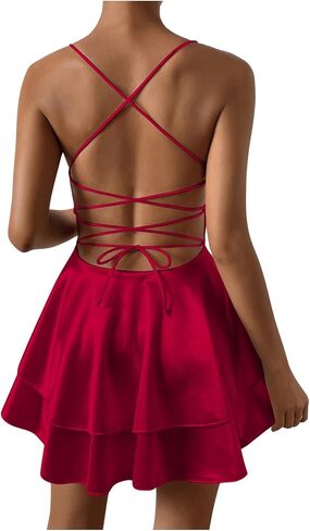 فستان SHENHE نسائي مفتوح الظهر ذو طبقات متقاطعة وأشرطة متقاطعة بدون ظهر مثير للحفلات الصغيرة in Kuwait