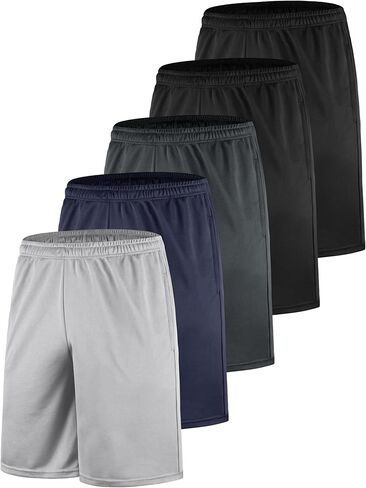 Mens Shorts 5 Pack Mesh Athletic Basketball 7 Inch Inseam Lightweight Drawstring Elastic Waist in Saudi Arabia