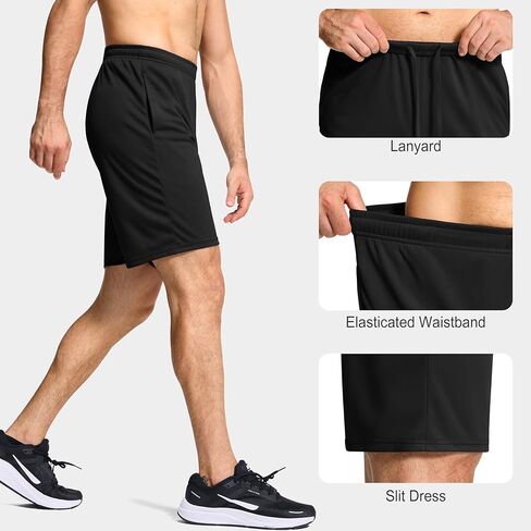 Mens Shorts 5 Pack Mesh Athletic Basketball 7 Inch Inseam Lightweight Drawstring Elastic Waist in Saudi Arabia