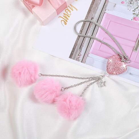 ملحقات السيارة الداخلية الوردية للنساء، سحر السيارة اللطيف لمرآة الرؤية الخلفية، مرآة الرؤية الخلفية الكريستالية سحر مرآة السيارة ديكور قلب الحب in Kuwait