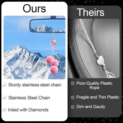 ملحقات السيارة الداخلية الوردية للنساء، سحر السيارة اللطيف لمرآة الرؤية الخلفية، مرآة الرؤية الخلفية الكريستالية سحر مرآة السيارة ديكور قلب الحب in Kuwait