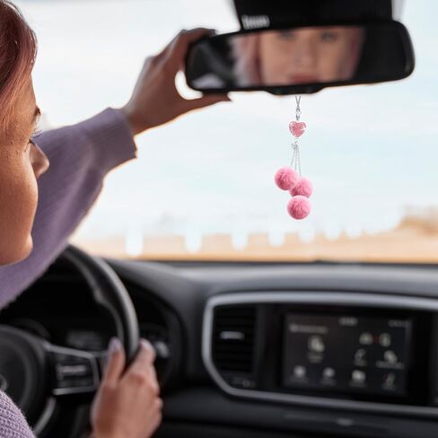 ملحقات السيارة الداخلية الوردية للنساء، سحر السيارة اللطيف لمرآة الرؤية الخلفية، مرآة الرؤية الخلفية الكريستالية سحر مرآة السيارة ديكور قلب الحب in Kuwait