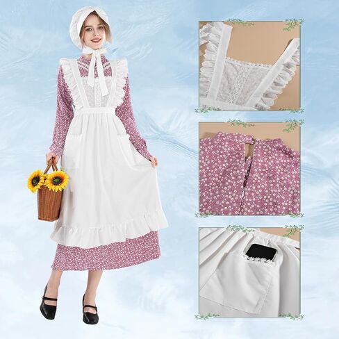 CR ROLECOS Pioneer Dress for Adult Women Floral Prairie Dresses Historical Colonial Dress Costume in Saudi Arabia