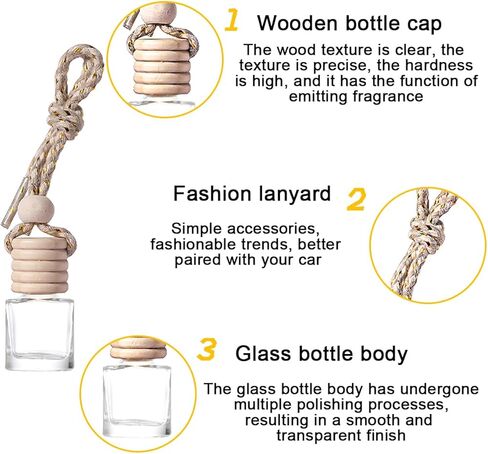 قلادة زجاجة عطر السيارة المعلقة 5 قطع من ماندارك، 8 مل من الزجاج الفارغ لزيت السيارة والروائح العلاجية، قلادة زينة مرآة الرؤية الخلفية التلقائية، عالمية لمعظم السيارات (أسطوانية) in Kuwait