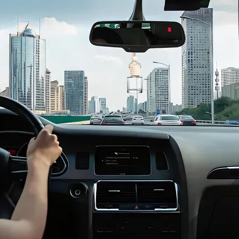 قلادة زجاجة عطر السيارة المعلقة 5 قطع من ماندارك، 8 مل من الزجاج الفارغ لزيت السيارة والروائح العلاجية، قلادة زينة مرآة الرؤية الخلفية التلقائية، عالمية لمعظم السيارات (أسطوانية) in Kuwait