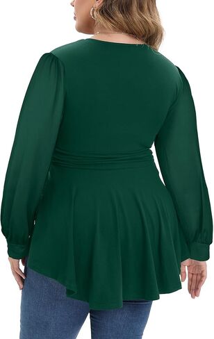 Plus Size Tops for Women Lace Long Sleeve Fall Shirts Casual Dressy Wrap V Neck Pleated Tunic Top in Kuwait