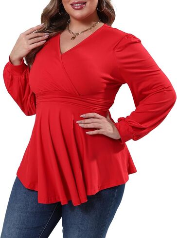 Plus Size Tops for Women Lace Long Sleeve Fall Shirts Casual Dressy Wrap V Neck Pleated Tunic Top in Saudi Arabia