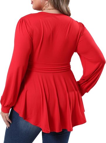 Plus Size Tops for Women Lace Long Sleeve Fall Shirts Casual Dressy Wrap V Neck Pleated Tunic Top in Saudi Arabia