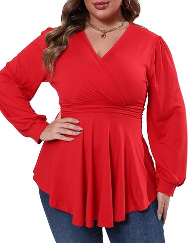Plus Size Tops for Women Lace Long Sleeve Fall Shirts Casual Dressy Wrap V Neck Pleated Tunic Top in Saudi Arabia