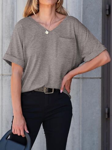 ANRABESS Women T Shirts Oversized Short Sleeve V Neck 2025 Summer Casual Loose Tops Basic Tee Shirts Outfits with Pocket in Saudi Arabia