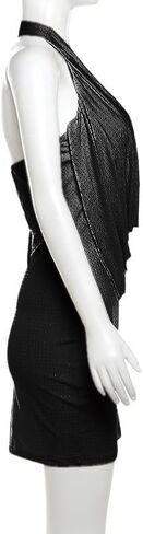 Women Sexy Sparkly Rhinestone Prom Dress Halter Deep V Neck Ruched Backless Bodycon Mini Dress in Saudi Arabia