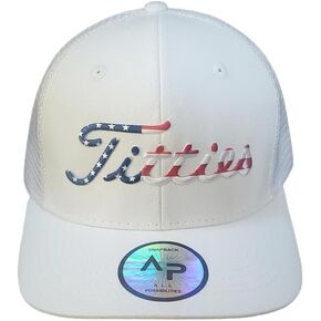 Titties Golf Hat White USA Snapback Mesh Hat Men Women Funny Baseball Cap Trucker Hat Adult One Size