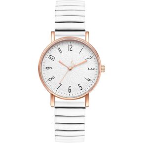 Lancardo Women Stretch Band Watch: Big Round Face Elastic Analog Quartz Arabic Number White Dial Wristwatch Easy to Read