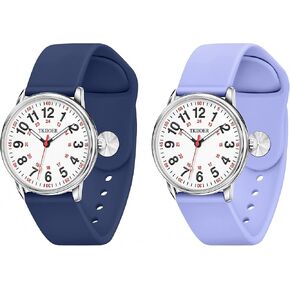2 Pack Nurse Watch for Nurse Medical Professionals Students Women Men, 50M Waterproof 12/24 Hour Military Time Luminouse Easy Read Dial, Second Hand Watch for Nursing （Navy and Purple ）