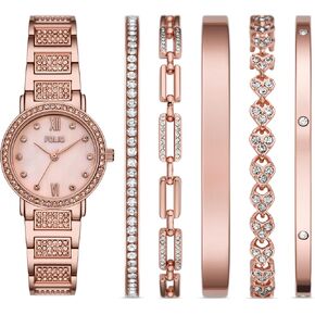 Folio Women's Three Hand Rose Gold Alloy Watch Gift Set