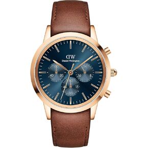 Daniel Wellington Iconic Chronograph 42mm St Mawes Classic Watches for Men, Men's Leather Band Watch with Color Dial