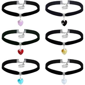 Gothic Classic Velvet Flannel Choker Necklace link Small Crystal Love Heart Necklace Chokers Clavicle Chain Necklace for Women Jewelry 6Pcs