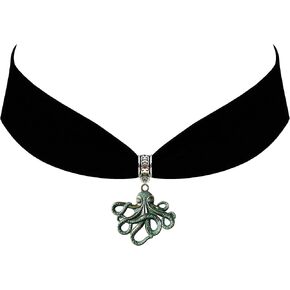 Victorian Vault Octopus Steampunk Jewelry Black Velvet Choker Steampunk Jewelry Gothic Necklace Bronze Verdigris Patina