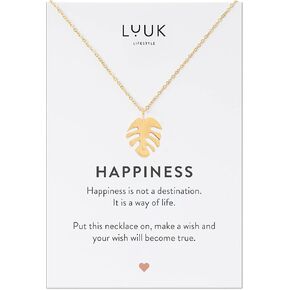 LUUK LIFESTYLE Stainless steel necklaces for women with pendant, trendy jewelry card with Happiness saying, lucky charm, friendship gift, women's jewellery, trendy gift idea for her, silver, gold and rose in Kuwait