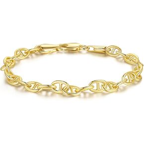 14K Gold Bracelets for Women Dainty Gold Bracelets for Womens Gold Bracelet Gold Jewelry Bracelets for Women Men Flat Mariner Link Gold Chain Bracelet 7-2