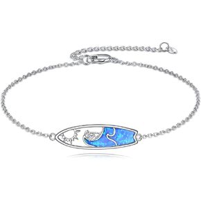 Surfboard Bracelet Sterling Silver Surfer Bracelet Ocean Wave Opal Jewelry Surfing Gift for Women