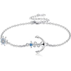 YAFEINI Anchor Bracelet Sterling Silver Anchor Wheel Pendant Nautical Jewelry Presents For Women
