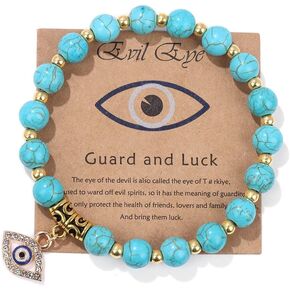 Pingyongchang Evil Eye Bracelet for Women Men Natural Stone Beads Handmade Bracelet Inspirational Bracelet with Gift Message Card Kabbalah Protection Good Luck Jewelry Gift