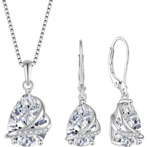 Teardrop Jewelry Set for Women 925 Sterling Silver April Birthstone Necklace and Earrings Set Cubic Zirconia Simulated Diamond Jewelry Gifts for Her