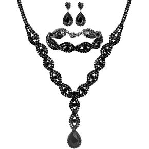 Miraculous Garden 3Pcs/Set Wedding Costume Jewelry Shiny Rhinestone Crystal Teardrop Necklace Link Bracelet Dangle Earrings Jewelry Sets for Women
