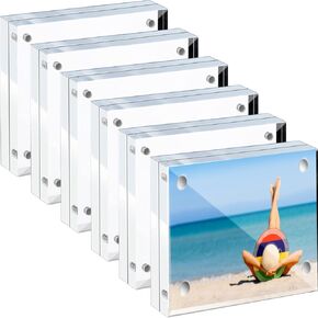 12 Pcs Mini Acrylic Picture Frames 2 x 3, Clear Magnetic Acrylic Frame for Fujifilm Instax Double Sided Wallet Small Desktop Display Block for Home Office Wedding (2 x 3 Inch)
