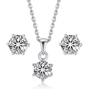 MomentWish Moissanite Necklace for Women 1 Carat and 2 Carat Stud Earrings