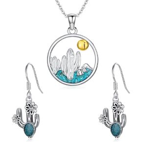 Cactus Earrings Necklace for Women 925 Sterling Silver Turquoise Cactus Western Country Jewelry Cactus Gifts for Plant Lovers