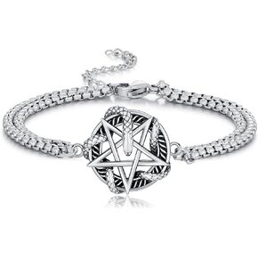 Pentagram Bracelet for Women Men 925 Sterling Silver Pentagram Snake Bracelet Adjustable Bracelet Gothic Bracelet Jewelry Gift for Women Men