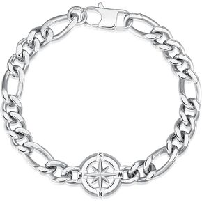 GAVU Compass Bracelet for Men, Stainless Steel Figaro Chain Bracelet for Men, Stainless Steel Chain Bracelet for Men