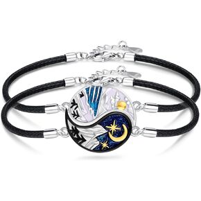 Yin Yang Matching Bracelet 925 Sterling Silver Mountains Sea Couples Bracelet Yin and Yang Couples Friendship BFF Bracelet Jewelry for Women Men