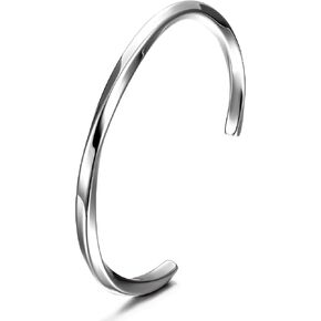 CIUNOFOR Bracelet bangle for Men Polished Finish Cuff Black White Bangle for Women Stainless Steel Metal Bracelet with Simple Twisted Line Design Jewelry Gifts for Adults (Silver)