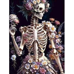 5D Diamond Art Kit for Adults, Skeleton Diamond Painting for Adults, Flower Diamond Art Painting for Home Leisure and Wall Decoration(12x16inch)