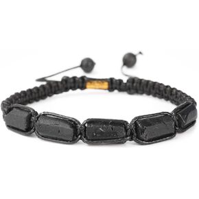 Black Tourmaline Bracelet - Handmade Natural Stone 5 pc Black Tourmaline - Adjustable Black String - Men's Women's Jewelry