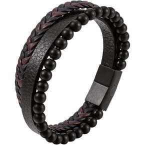 Preliminary Calming Anxiety Bracelet For Men, Natural Volcanic Stone Braided Leather Agate Beaded Bracelet Meditation Anti Anxiety Stress Relief Gift Jewelry