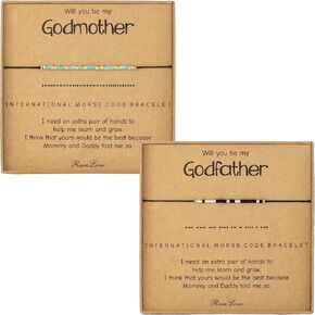 RareLove 2PCS Godmother and Godfather Morse Code Beaded Bracelet for Women Men, Godparents Gifts from Godchid Blue Pony Seed Beads