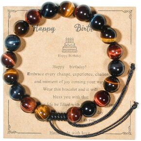 Happy Birthday Gifts muticolor Red Blue Golden Tiger Eye Bracelet for presents with Gift Box Card set,16 18 21 30 35 40 45 50 55 60 65 70 75 80 85 90 95 100 th years old