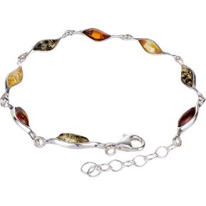 HolidayGiftShops Amber Jewelry for Women - Sterling Silver Baltic Amber Bracelet, Genuine Amber Bracelet for Women, Amber Bracelets for Adults, Made in Poland
