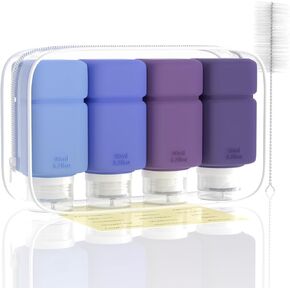 Travel Bottles for Toiletries, TSA Approved Travel Size Containers for Shampoo Conditioner Lotion Body Wash, BPA Free Travel Toiletry Bottles With Clear Toiletry Bag, Cleaning Brush Label (4 Pack)