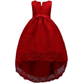 Girls Dresses for Kids Party Graduation Age of Size 9 10 Tea Length Sleeveless Lace Tulle Formal Girl Dresses Wedding Embroidered A Line Petal Tutu Ball Gown Christmas Junior Teen (LRed, 150)